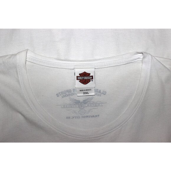 HARLEY DAVIDSON Retro (2013) Fitted T-Shirt in White, Rhinestone Biker Tee (2XL) - Picture 2 of 8